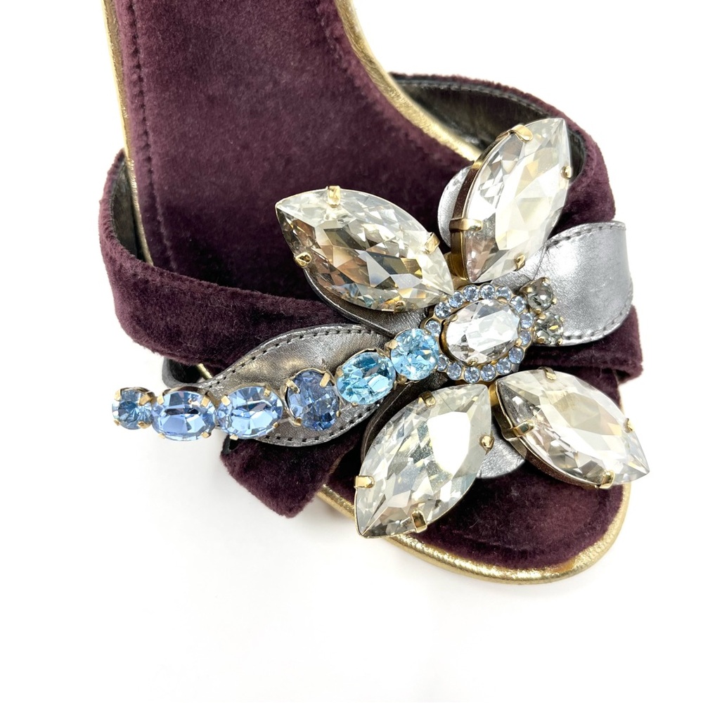 Dolce & And Gabbana Velvet Baroque Crystal Dragonfly Heels Shoes Sandals 37 7 - Picture 11 of 12